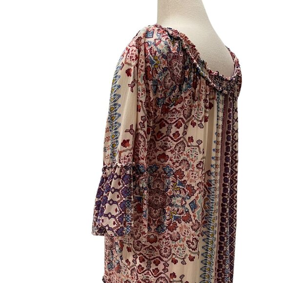 Boho Chic I.N.N.Y. Patchwork Print Dress Ruffled Neckline 3/4 Sleeves S Cottage - Picture 10 of 11